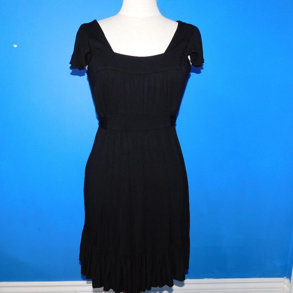 Betsey Johnson Black Short flutter Sleeve Rayon Dress Ruffle hem Womens M